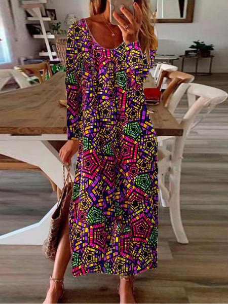 

V Neck Casual Color Block Loose Dress, Multicolor, Elegant Dresses