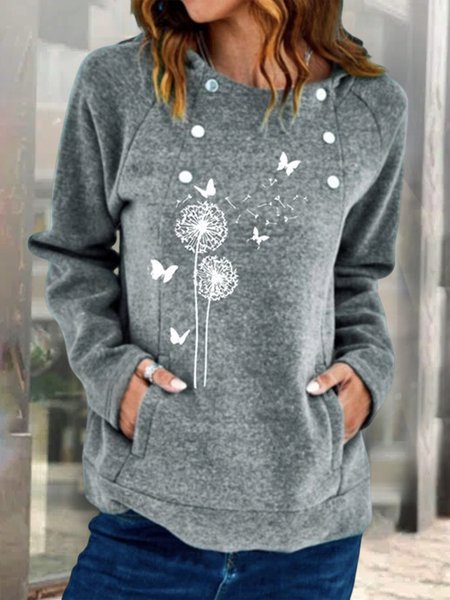 

Casual Dandelion Hoodie Loose Sweatshirt, Gray, Sweatshirts & Hoodies