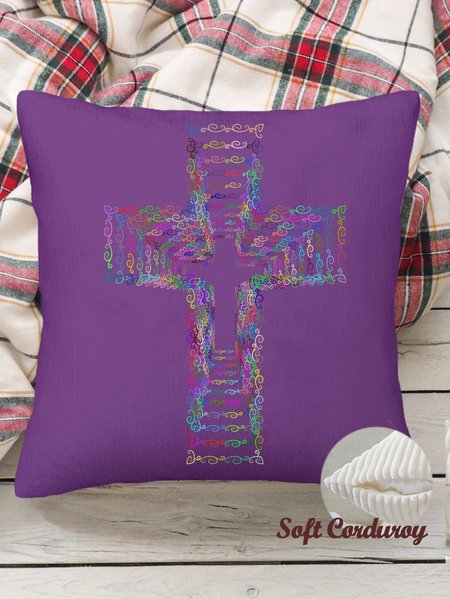 

18*18 Throw Pillow Covers, Crucifix Soft Corduroy Cushion Pillowcase Case for Living Room Bed Sofa Car Home Decoration, Purple, Pillow Covers