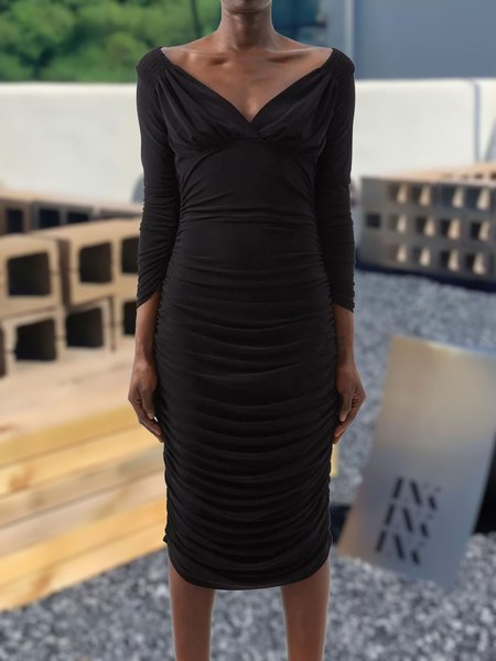 

Urban Knitted Three Quarter Plain Daily Dress, Black, Midi Dresses