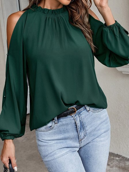 

Casual Stand Collar Regular Fit Blouse, Green, Shirts & Blouses