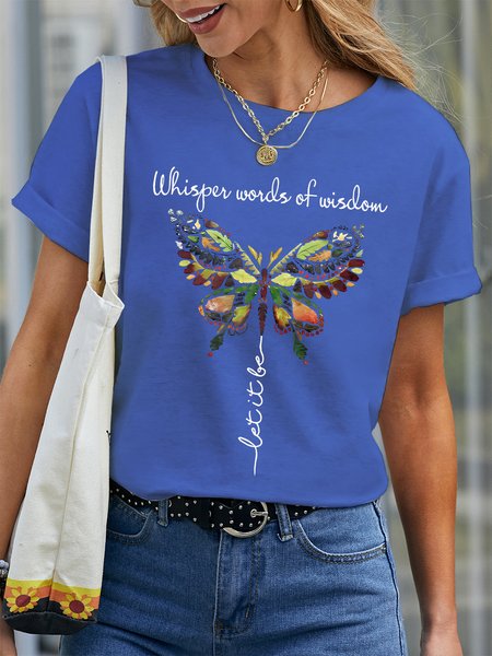 

Women's Whisper Words Of Wisdom Butterfly Printed Graphic Cotton Casual Crew Neck T-Shirt, Blue, T-shirts