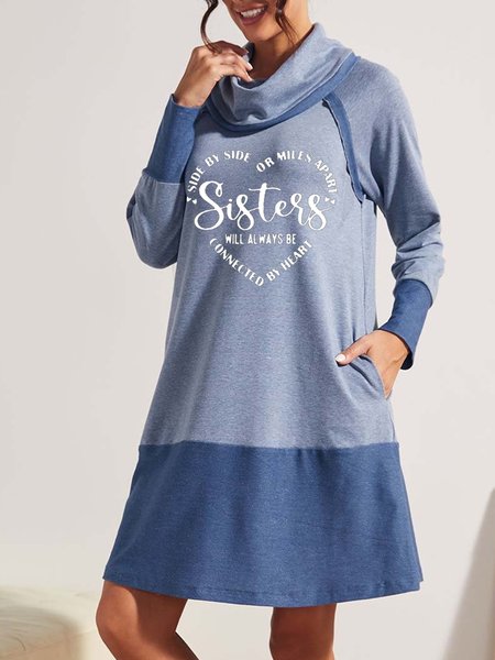

Color Block Loose Casual Crew Neck Dress, Blue, Mini Dresses