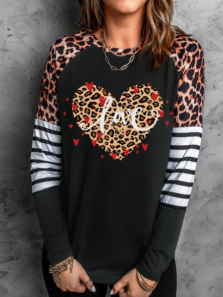 

Heart/Cordate Crew Neck Casual Cotton-Blend T-Shirt, Black, T-Shirts