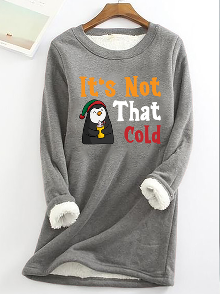 

Lilicloth X Jessanjony Penguin It's Not That Cold Women‘s Warmth Fleece Sweatshirt, Gray, Hoodies&Sweatshirts