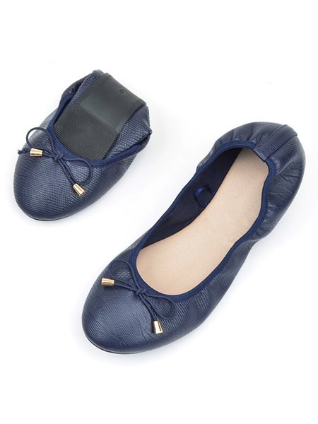 

Retro Bow Comfortable Soft Shallow Shoes, Purplish blue, Flats