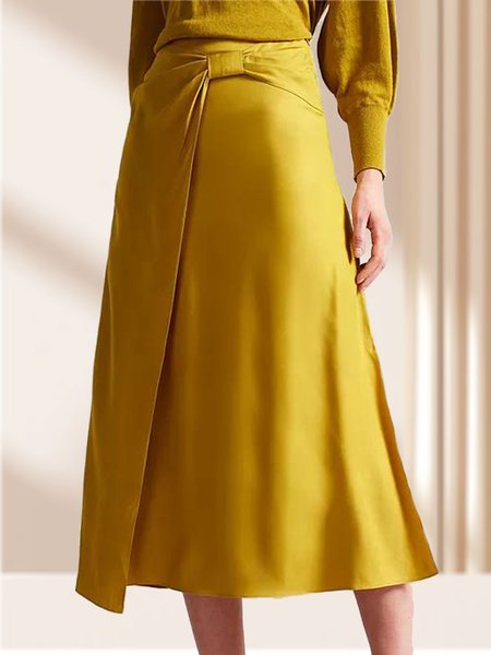 

Elegant Plain Midi Spring A-Line Skirt, Yellow, Skirts