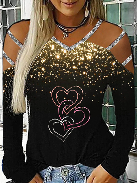 

Casual Cotton-Blend Others Plain Top, Black, Tops