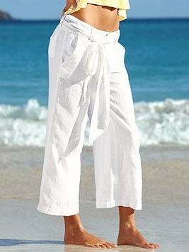 

Casual Loose Plain Cotton Casual Pants, White, Pants