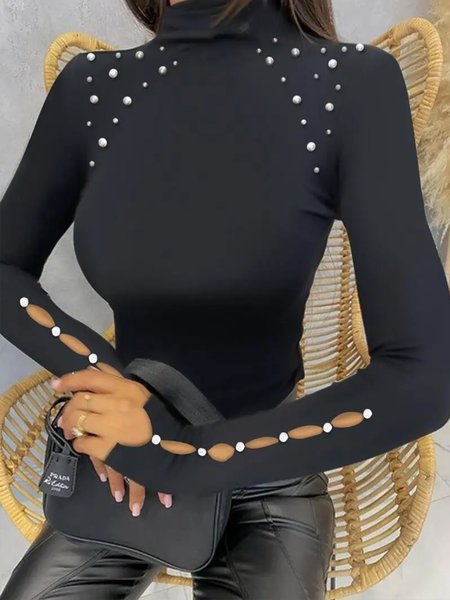 

Long sleeve Elegant Turtleneck Regular Fit T-Shirt, Black, Tees