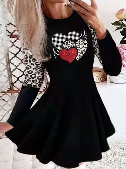 

Casual Crew Neck Geometric Regular Fit Dress, Black, Mini Dresses
