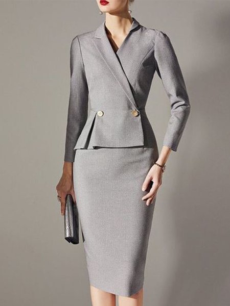 

Elegant V Neck Tight Plain Long sleeve No Elasticity Party Dress, Gray, Maxi Dresses