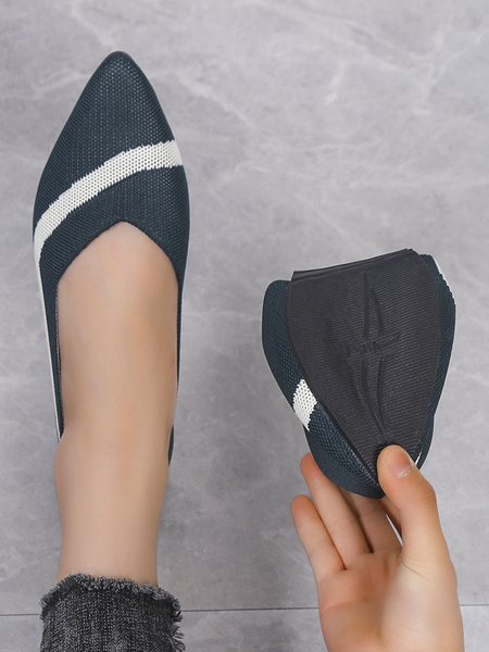 

Trendy Knitted Color Contrast Pointed Toe Flats, Green, Flats