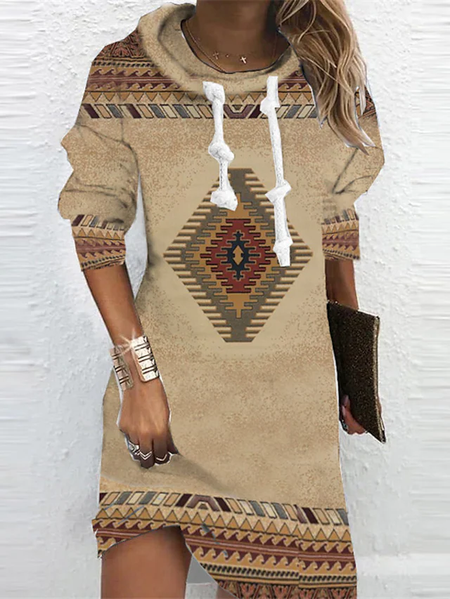 

Hoodie Casual Loose Ethnic Dress, Khaki, Dresses