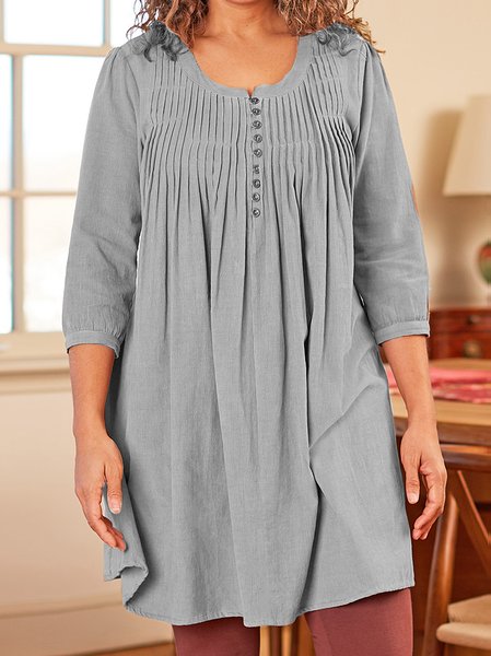 

Scoop Neck Regular Fit Plain Casual Dress, Gray, Mini Dresses