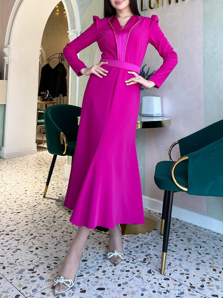 

Plain Satin V Neck Elegant Dress & Party Dress, Pink, Maxi Dresses