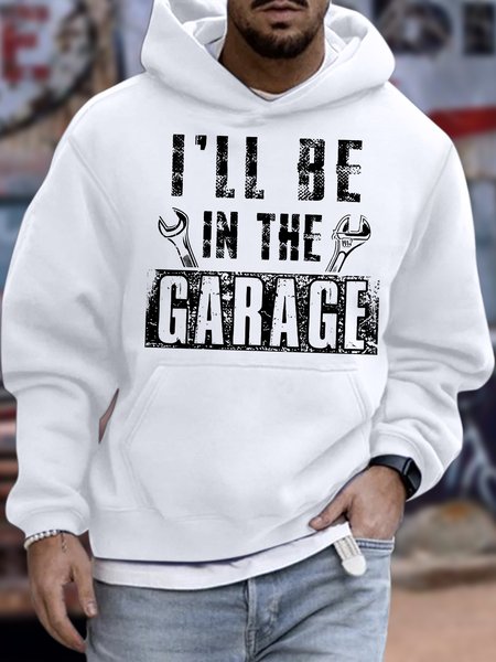 

Men's I Will Be In The Garage Funny Graphic Print Casual Hoodie Cat Sweatshirt, White, Hoodies&Sweatshirts