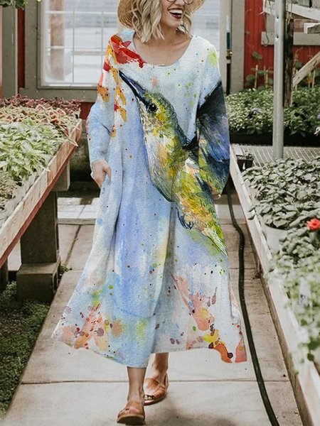 

Casual Bird Crew Neck Dress, Multicolor, Dresses