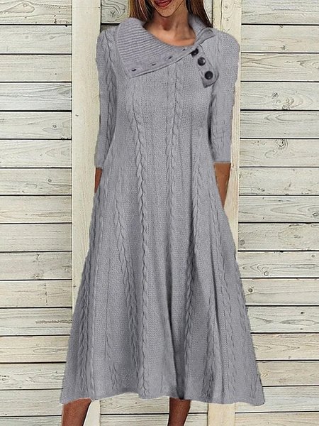 

Casual Asymmetrical Acrylic Buttoned Dress, Gray, Midi Dresses