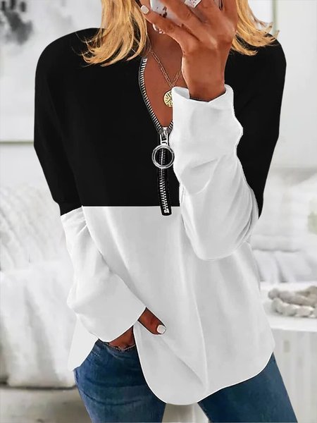 

Casual Loose Crew Neck Color Block Sweatshirt, Black, Hoodies & Sweatshirts