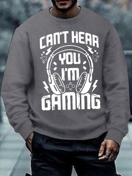 

Men's Can't Hear You I Am Gaming Funny Graphic Print Crew Neck Casual Cotton-Blend Sweatshirt, Gray, Hoodies&Sweatshirts