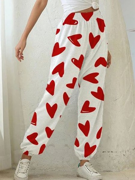 

Heart/Cordate Casual Loose Elastic Band Pants, White, Pants