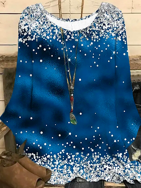 

Color Block Loose Casual Crew Neck Top, Blue, Shirts & Blouses