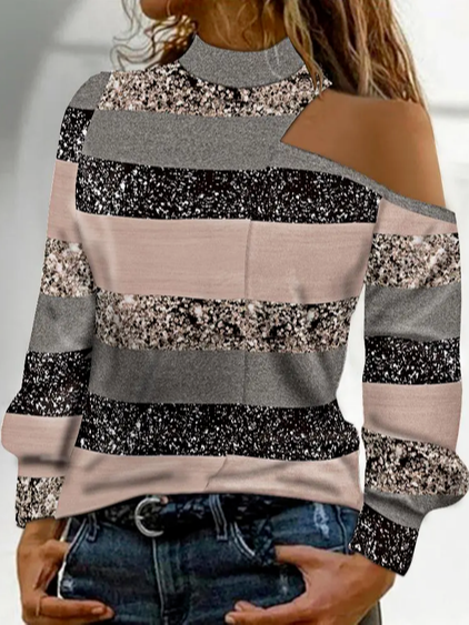 

Geometric Cotton-Blend Loose Casual Top, Multicolor, Tops