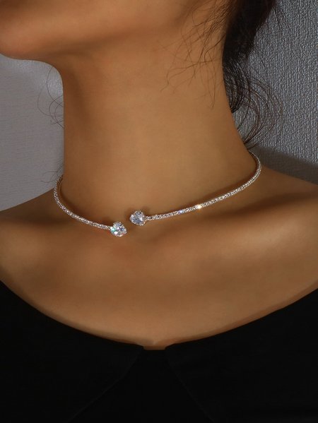 

Banquet Party Full Diamond Choker Necklace Valentine's Day New Year Wedding Jewelry, Silver, Necklaces
