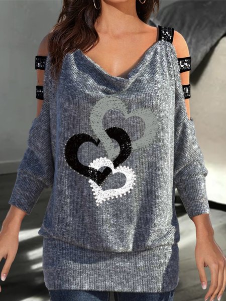 

Spaghetti Heart/Cordate Casual Valentine's Day Casual Loose Top, Gray, Tops