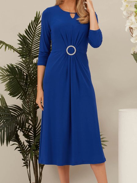 

Plain V Neck Urban Regular Fit Dress, Blue, Midi Dresses