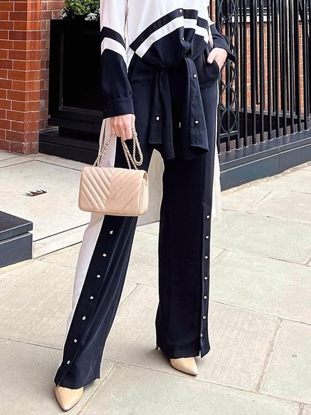 

Regular Fit Urban Color Block Fashion Pants, Black, Pants