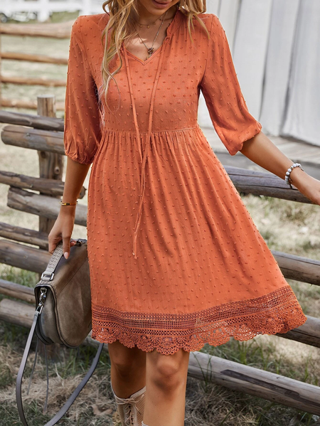 

Plain V Neck Casual Vacation Dress, Orange, Dresses