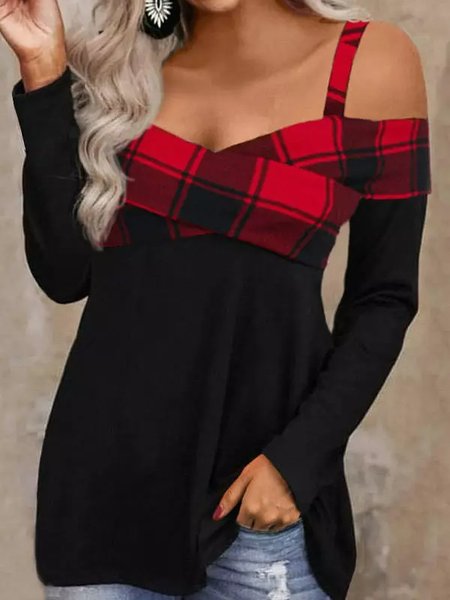 

Plaid Casual Spaghetti Regular Fit Top, Black, Tunics