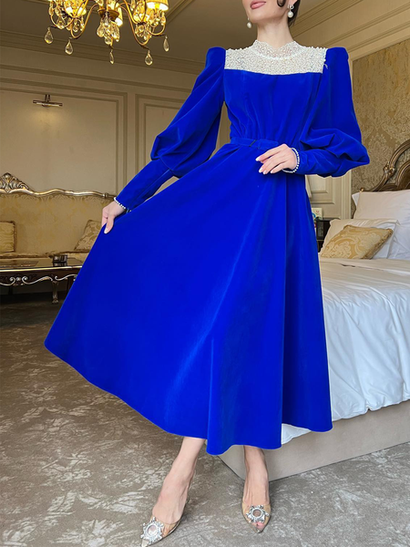 

Regular Fit Elegant Half Turtleneck Dress & Party Dress, Blue, Maxi Dresses