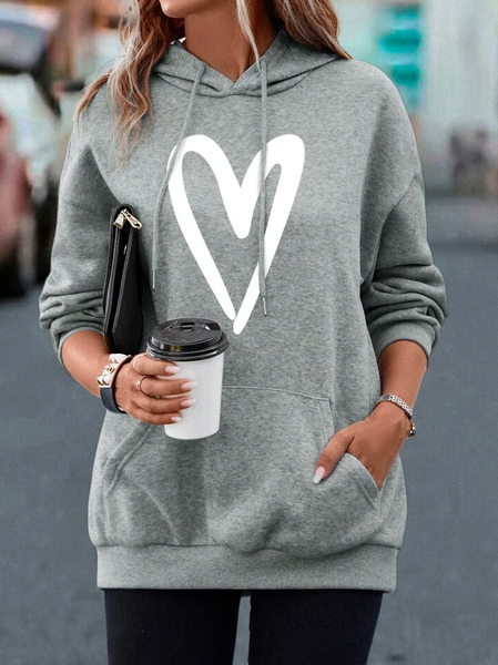 

Valentine's Day Casual Hoodie Heart/Cordate Loose Sweatshirt, Gray, Clothing