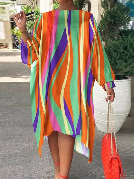 

Loose Elegant Boat Neck Long Sleeve Midi Dress, Multicolor, Midi Dresses