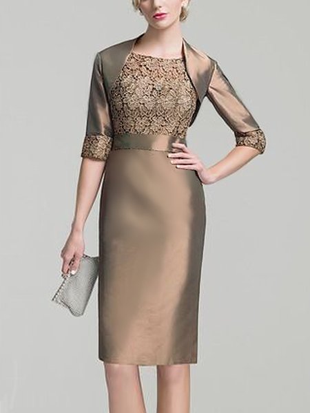 

Elegant Plain Three Quarter No Elasticity Hip Skirt Party Dress, Khaki, Midi Dresses