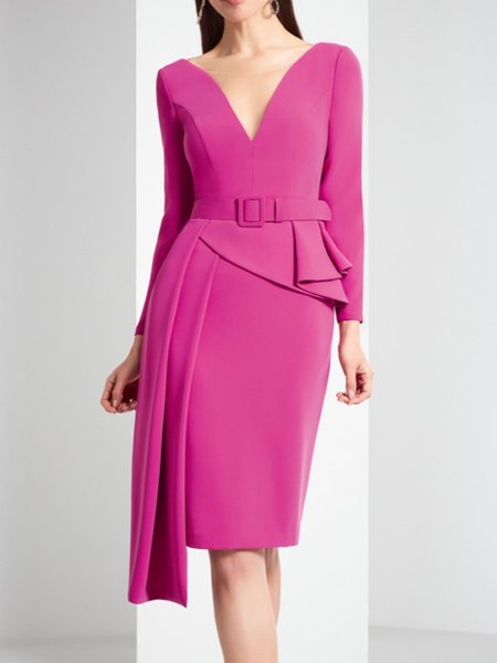 

Plain Elegant Midi Spring Wedding Dress, Deep pink, Midi Dresses