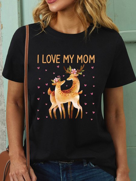 

Lilicloth X Jessanjony Sika Deer I Love My Mom Women's T-Shirt, Black, T-shirts