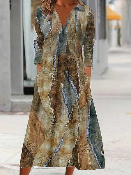 

Loose Casual Shawl Collar Color Block Dress, Multicolor, Dresses