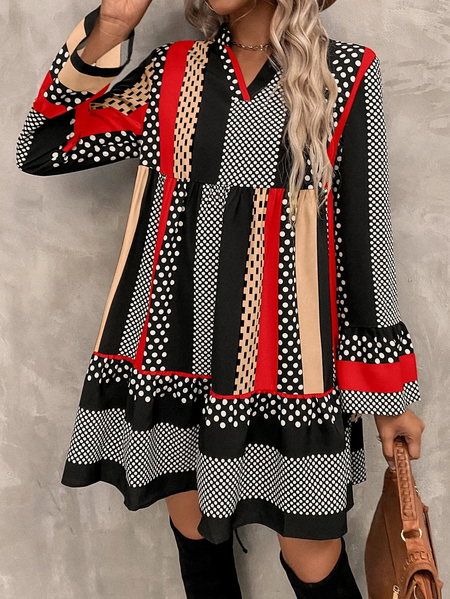

Striped Casual Regular Fit V Neck Dress, Multicolor, Dresses