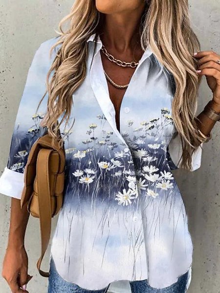 

Loose Floral Casual Shirt Collar Blouse, White, Shirts & Blouses