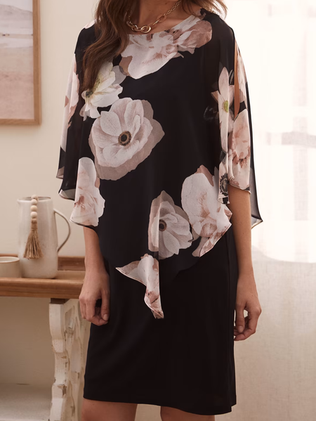 

Floral Regular Fit Crew Neck Elegant Dress, Multicolor, Mini Dresses