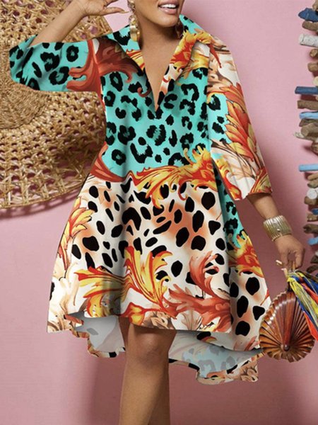 

Loose Leopard Vacation Three Quarter Midi Dress, Multicolor, Midi Dresses