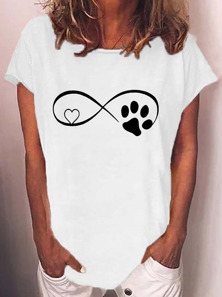 

Women's Cat Paw Love Print Casual T-Shirt, White, T-shirts