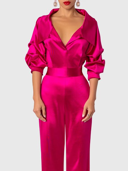

Long sleeve Plain Regular Fit Elegant Blouse, Rose red, Blouses and Shirts