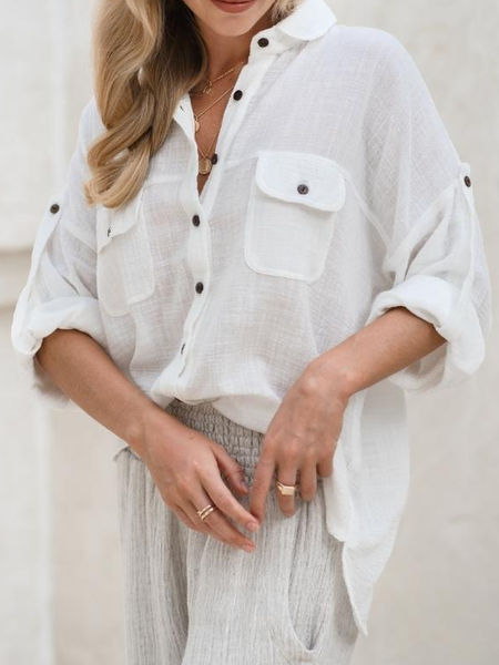 

Casual Cotton And Linen Shawl Collar Plain Blouse, White, Shirts & Blouses
