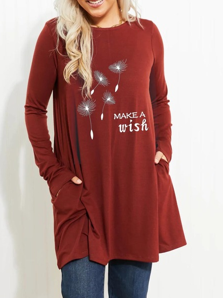 

Loose Dandelion Casual Crew Neck T-Shirt, Red, T-Shirts