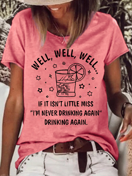 

Women's Well Well Well If It isn't Little Miss Print Letters Casual Crew Neck T-Shirt, Red, T-shirts